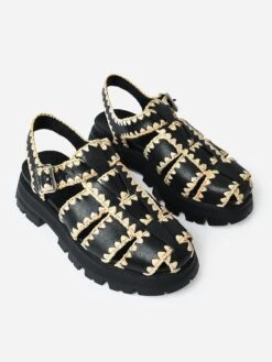 Loeffler Randall Women's Talia Platform Fisherman Sandal -Loeffler Randall TALIA RLxBLACKLEATHERWNATURALSTRAWxAlt3 96166734