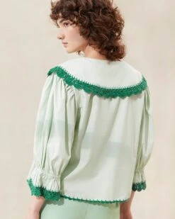 Loeffler Randall Tamar Mint/Pine Crochet-Collar Blouse 7 Loeffler Randall Tamar Mint/Pine Crochet-Collar Blouse -Loeffler Randall TAMAR CTNC MTPN 065copy