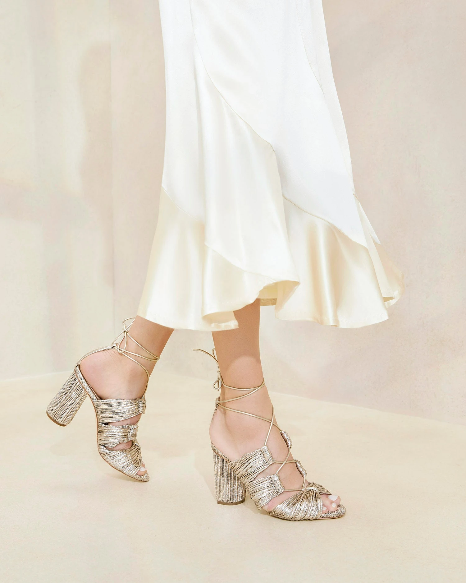 Loeffler Randall Teresa Champagne Pleated Lace-Up Sandal 7 Loeffler Randall Teresa Champagne Pleated Lace-Up Sandal - Image 5