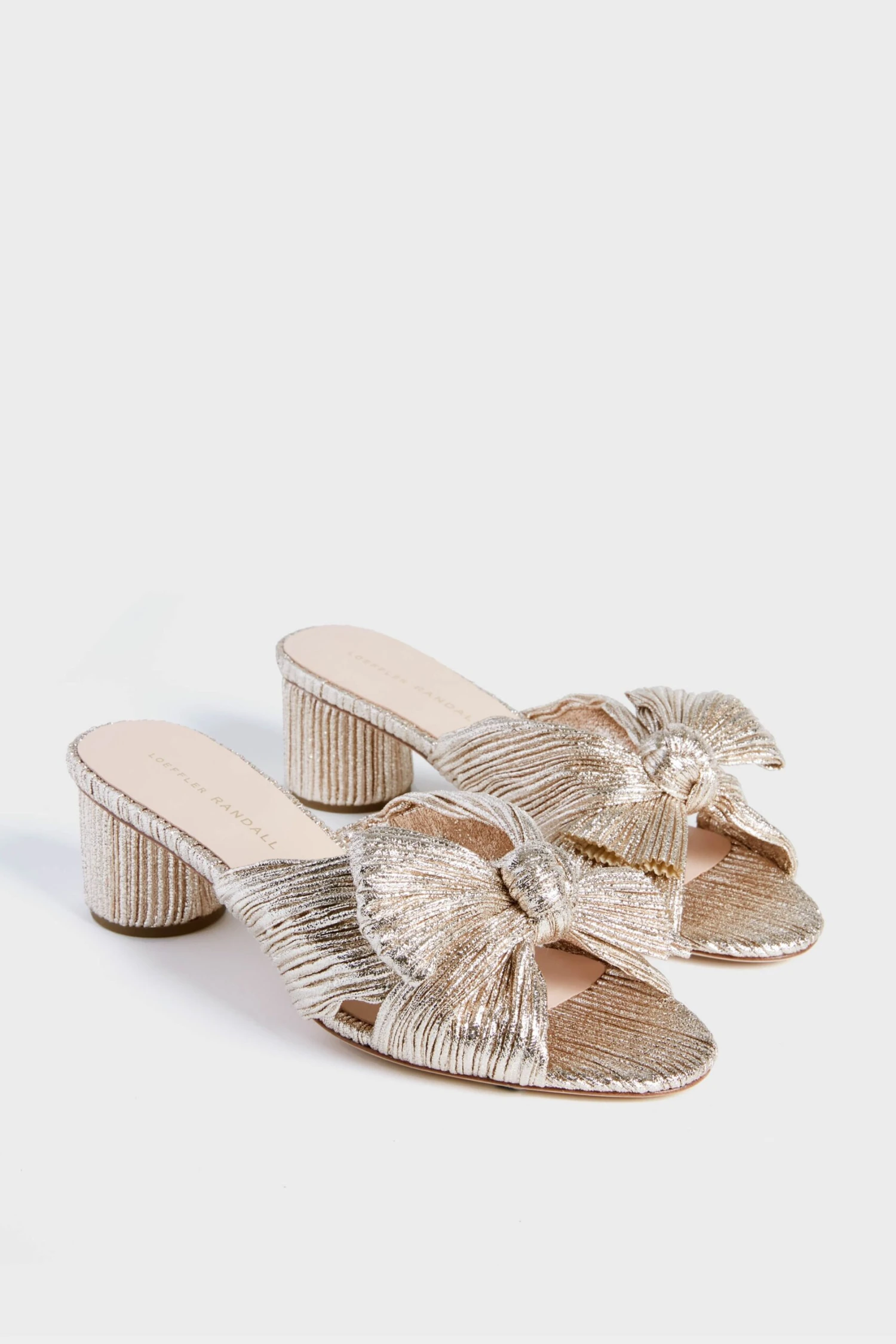 Loeffler Randall Champagne Shimmer Lame Emilia Pleated Knot Mules 3 Loeffler Randall Champagne Shimmer Lame Emilia Pleated Knot Mules