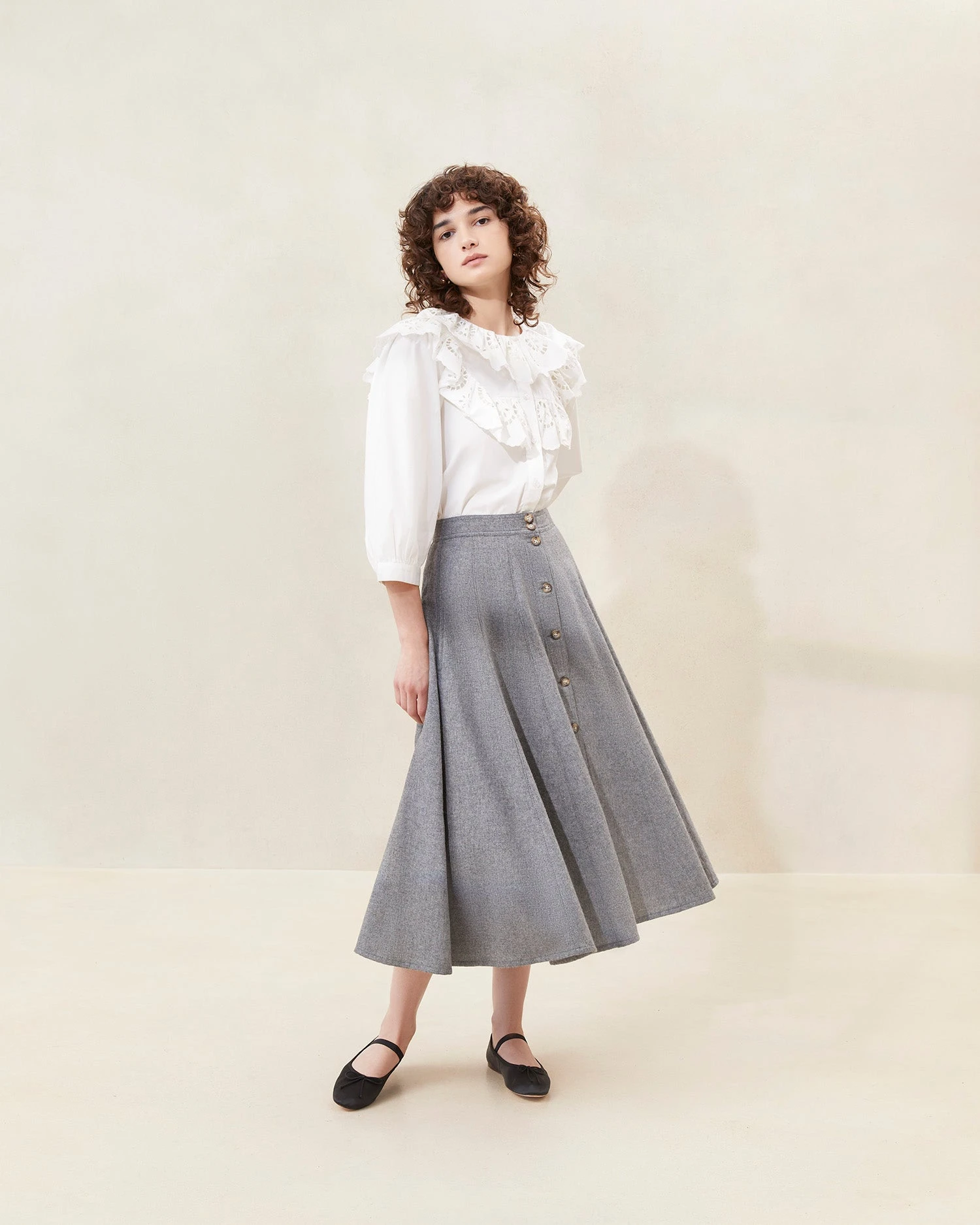 Loeffler Randall Wilda Grey Button-Front Skirt 3 Loeffler Randall Wilda Grey Button-Front Skirt