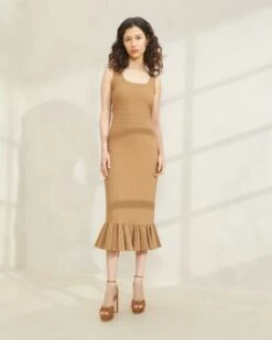Loeffler Randall Yessica Brown Ruffle-Hem Tank Dress