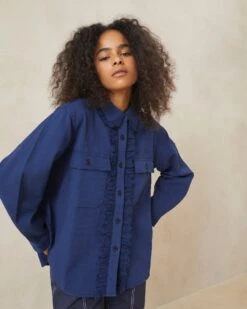 Loeffler Randall Zeke Indigo Eyelet Chore Coat