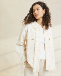 Loeffler Randall Zeke Ecru Eyelet Chore Coat