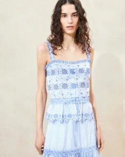 Loeffler Randall Zelda Blue Stripe Broderie Camisole