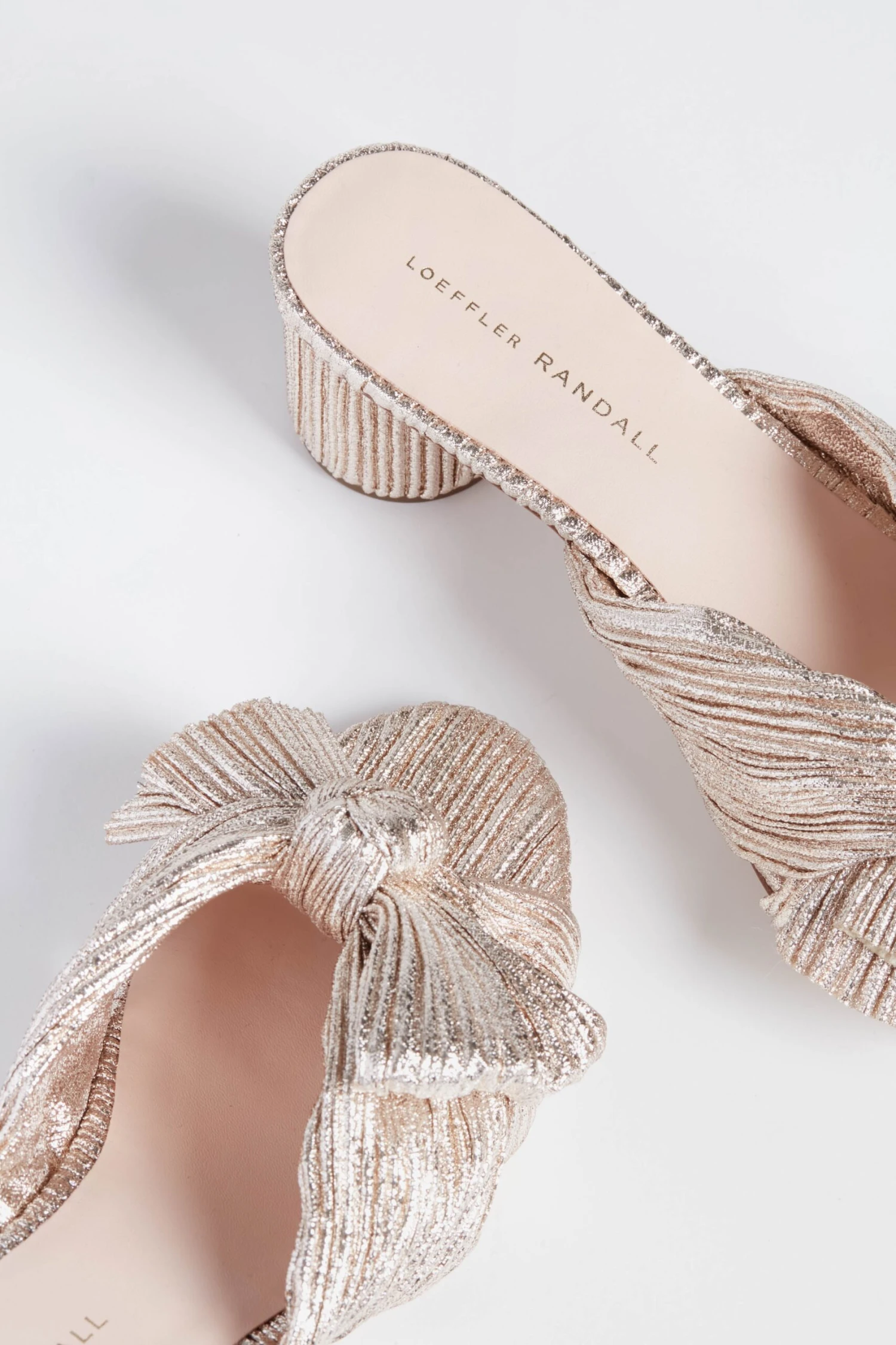Loeffler Randall Champagne Shimmer Lame Emilia Pleated Knot Mules 6 Loeffler Randall Champagne Shimmer Lame Emilia Pleated Knot Mules - Image 4